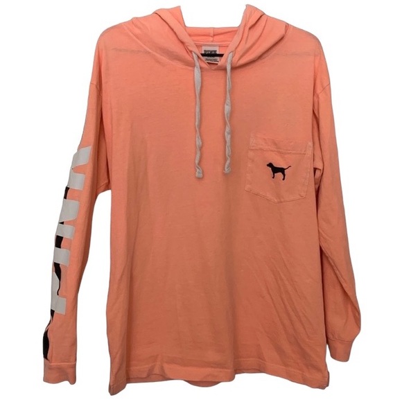 VS Pink Neon Orange Spring Summer Pull on Hoodie Women’s Clothing Top Shirt - Picture 2 of 8